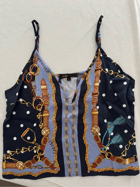 Maje Tops - Maje Navy & Light Blue Chain-Print Silk Cami